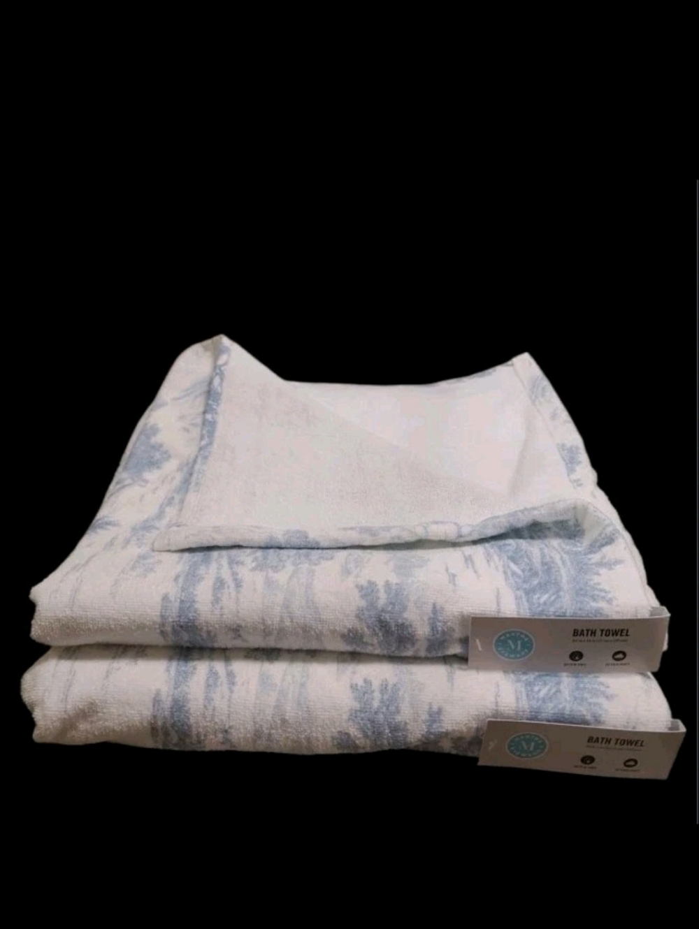6pc Martha Stewart Blue Toile Velour Bath Hand Tip Towel Set 100% Cotton NEW - Picture 4 of 16